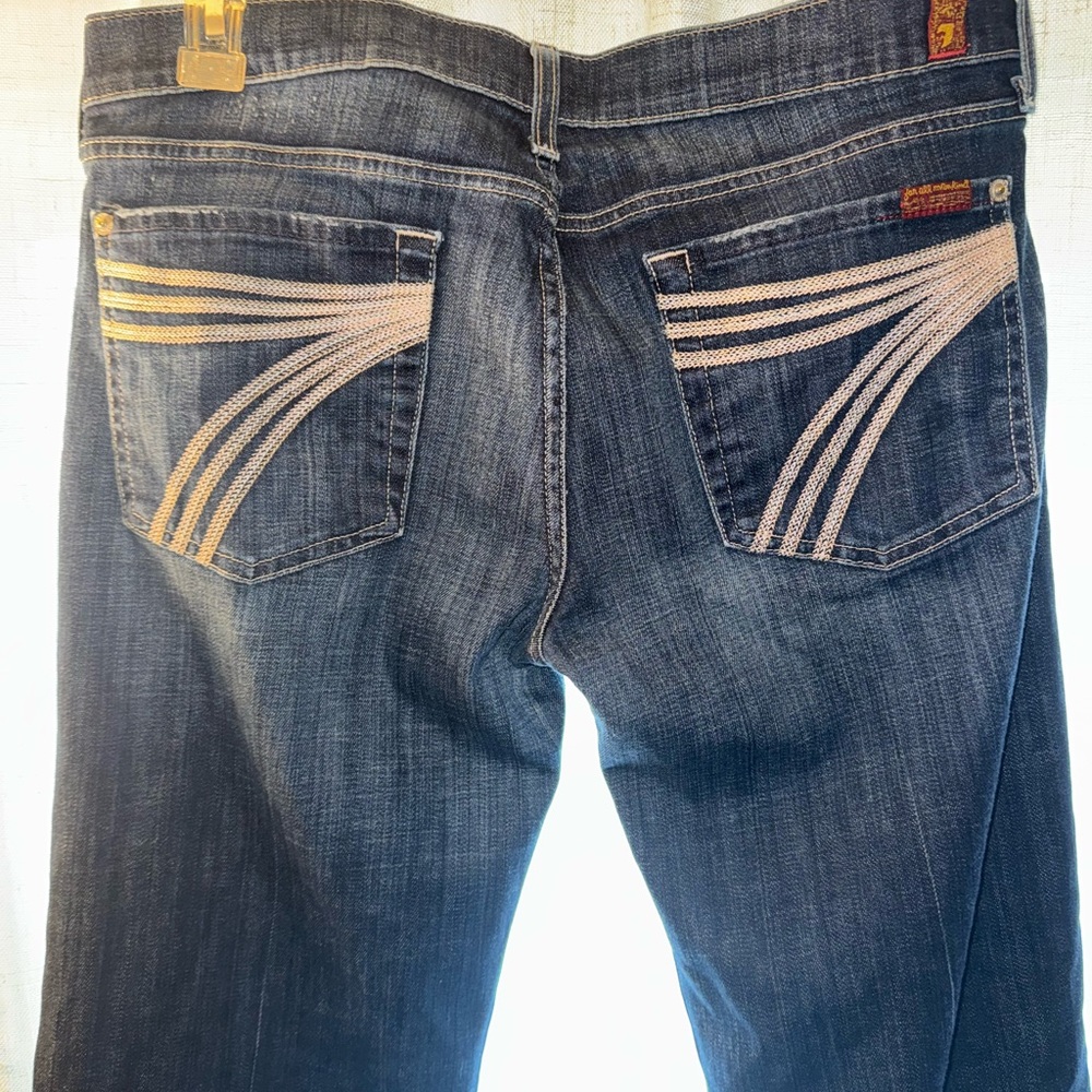 7 For All Mankind Blue Boot Cut Jeans with Signature Design size 32  Dojo